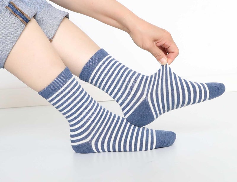 SailingTailor 5 Pairs Retro Striped Crew Socks Cute Casual Quarter Socks for Women Girls - Image 5